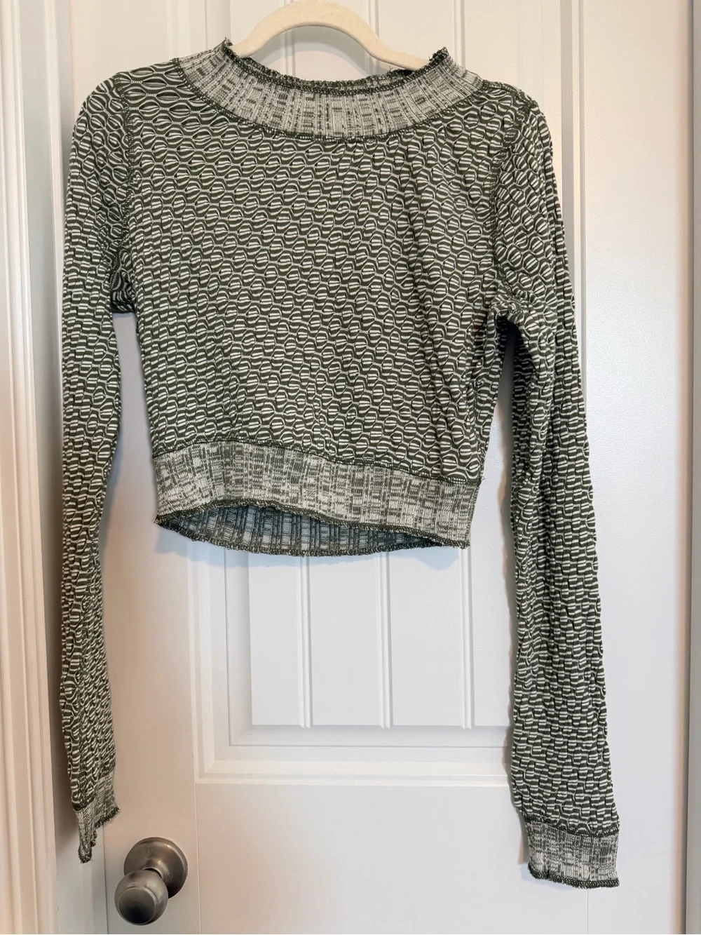 Free People Jane Top Textured Olive Long Sleeve Crop Small NWT